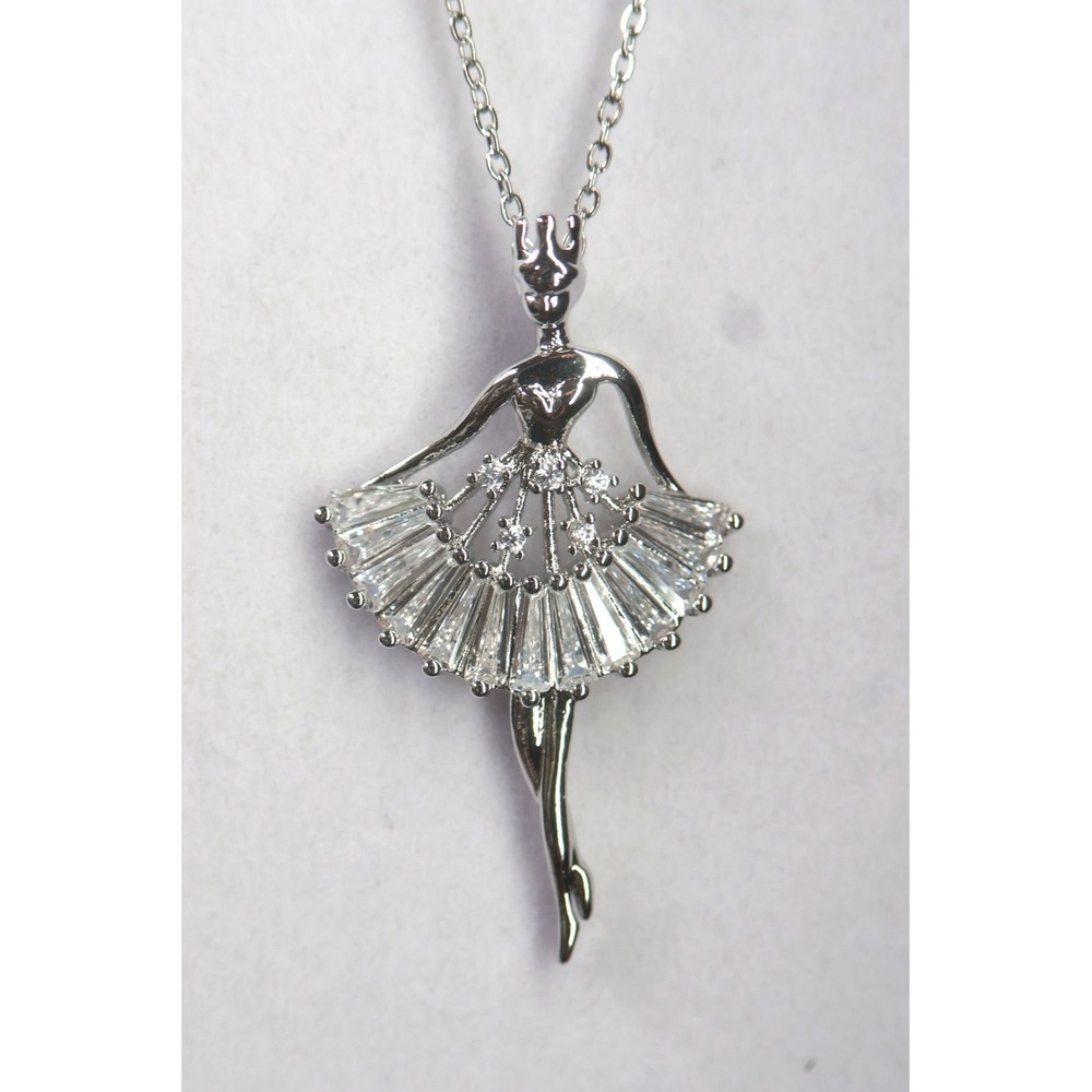 Swarovski Crystal Ballerina Dancer Pendant Necklace Silver Overlay NWT Ballet